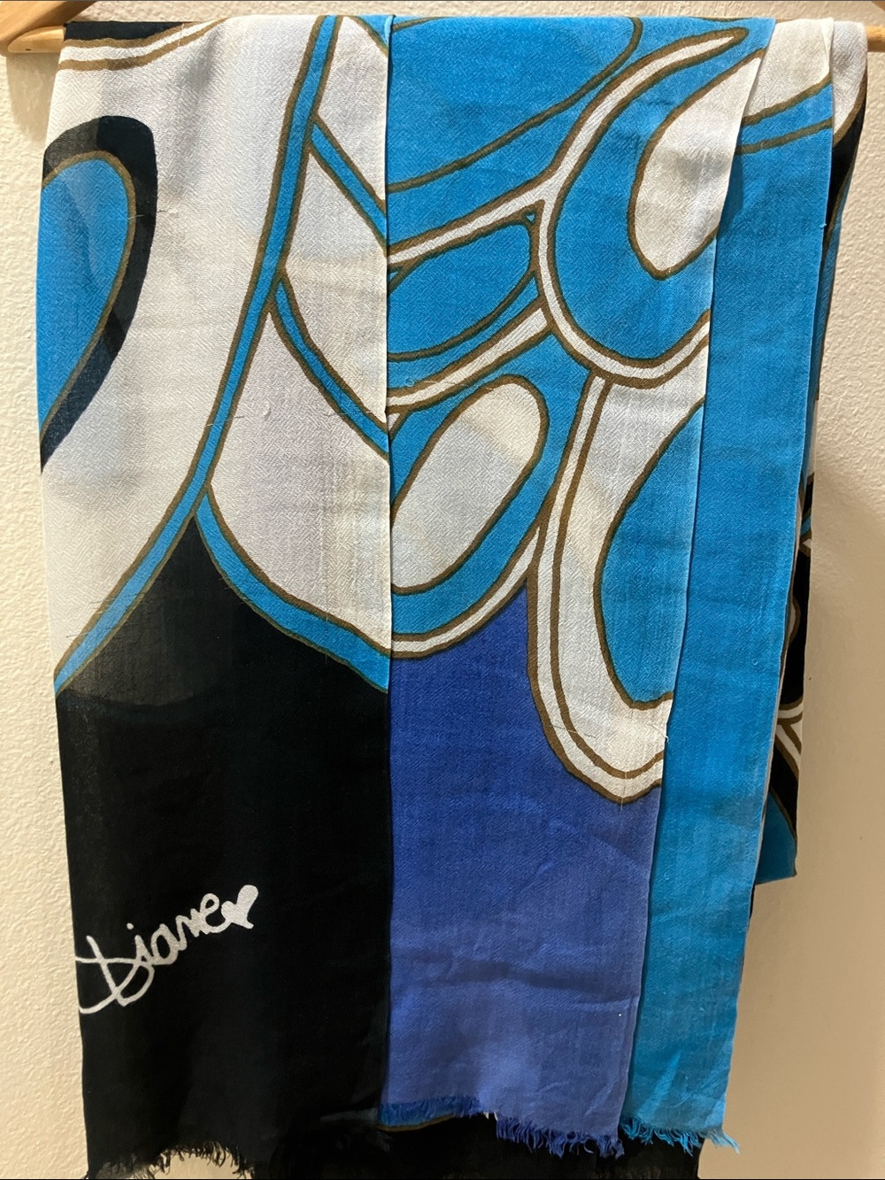 Diane Von Furstenberg Blue, Black & White Graphic Silk Scarf